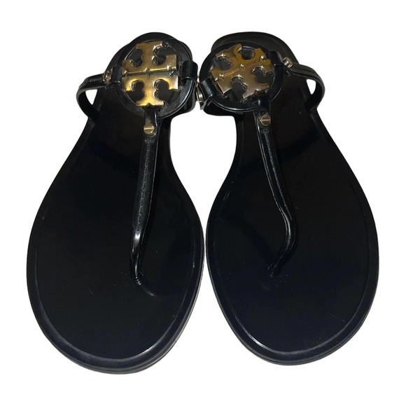 Tory Burch Mini Miller Plastic Thong Sandals Black & Gold Size 10 - Picture 5 of 6